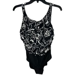 Body ID One Piece Swimsuit Womens Size 16 Black White Swimwear Retro
